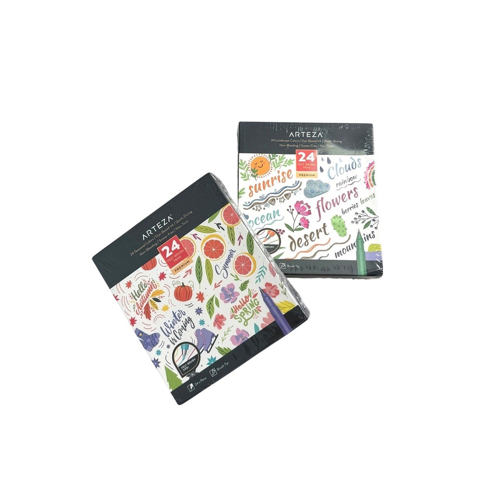 Arteza 48 Felt Brush Pens Set 24 Seasonal & 24 Landscape Colors Quick-Drying New